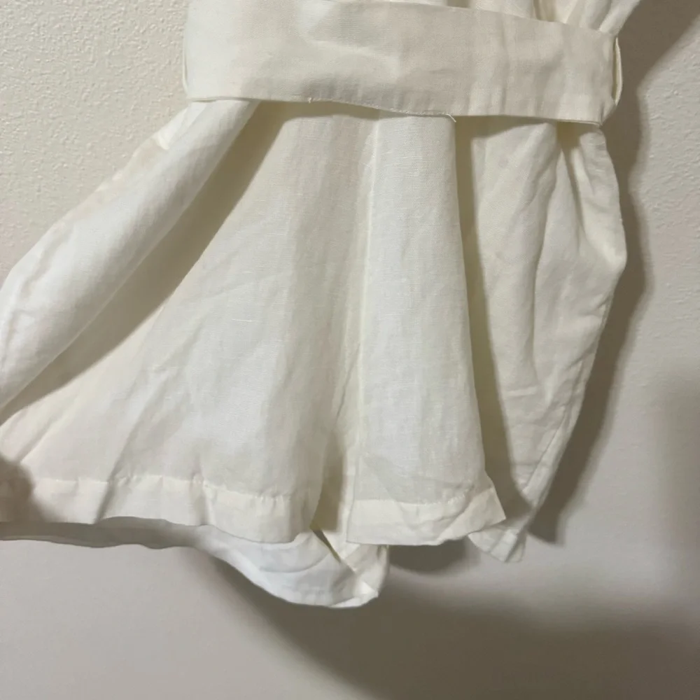 Urban Outfitters UO Ruby Linen Surplice Jumpsuit White Waist Tie Pockets NWT-6 - Picture 6 of 10